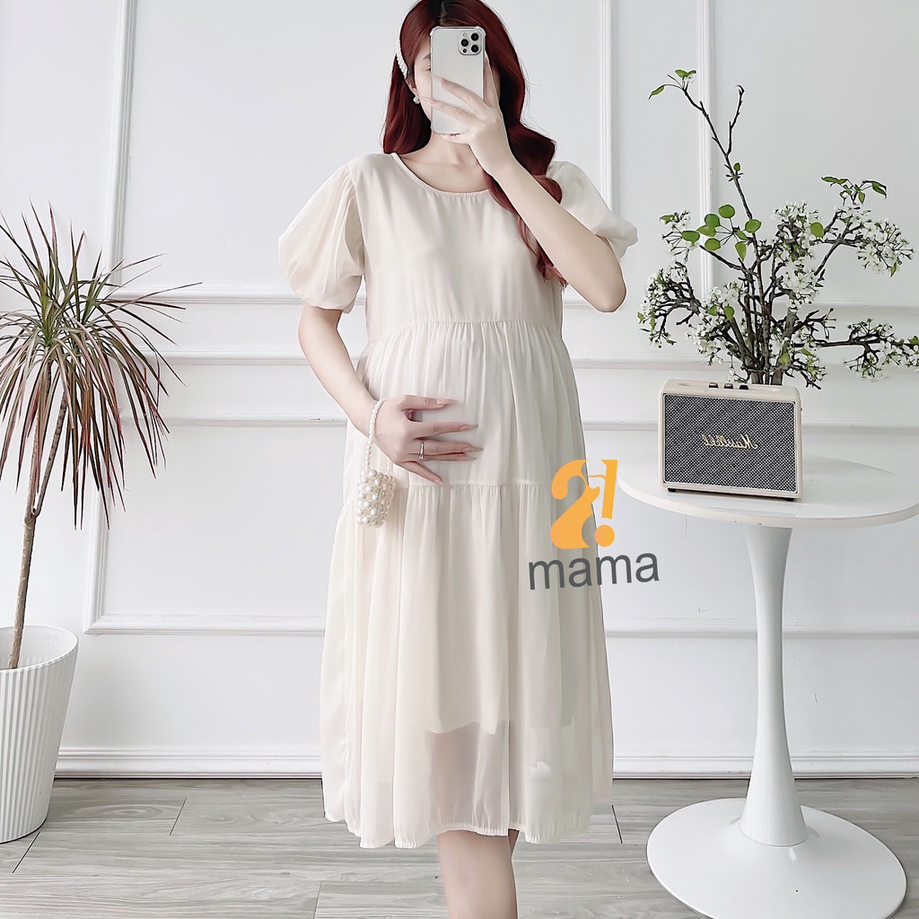 Đầm bầu công sở, dự tiệc 2mama chất vải tơ óng mềm mại 2 lớp V400