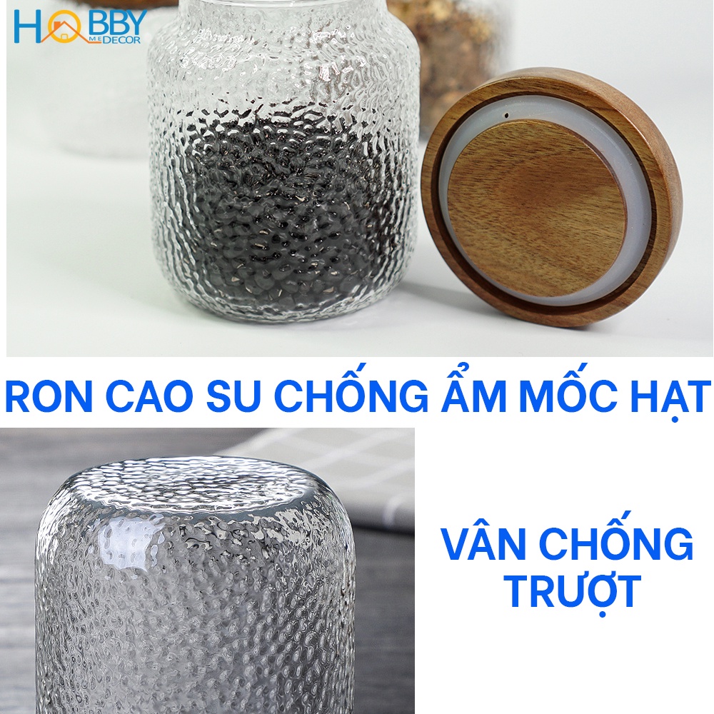 Hủ đựng gia vị thủy tinh nắp gỗ HOBBY Home Decor HTL1 nắp kín 3 size