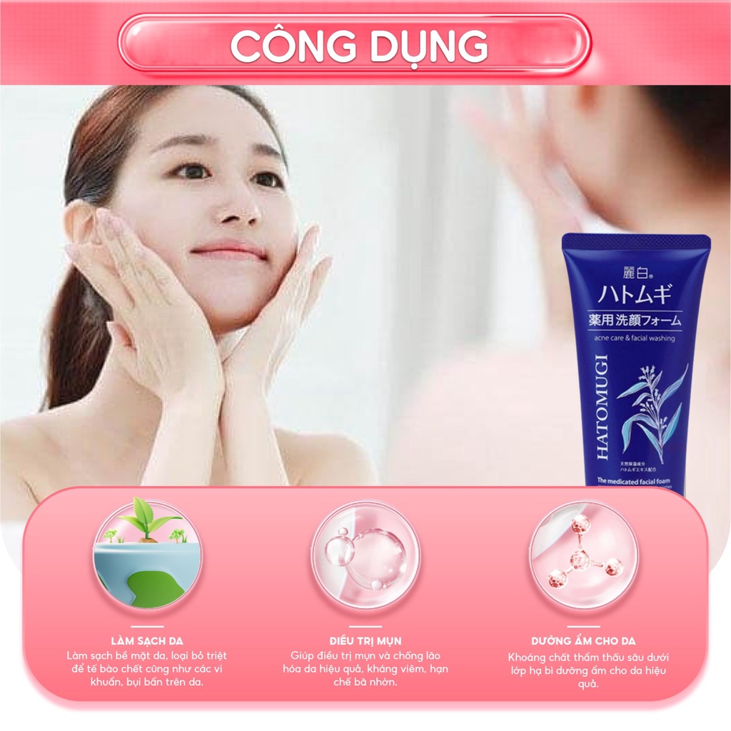 Sữa Rửa Mặt Ý Dĩ Hatomugi Moisturizing & Facial Washing Nhật Bản Trắng Da Dưỡng Ẩm 130g