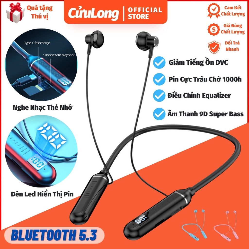Tai Nghe Đeo Cổ Bluetooth Không Dây 5.3 pin trâu âm thanh vòm 9D super ...