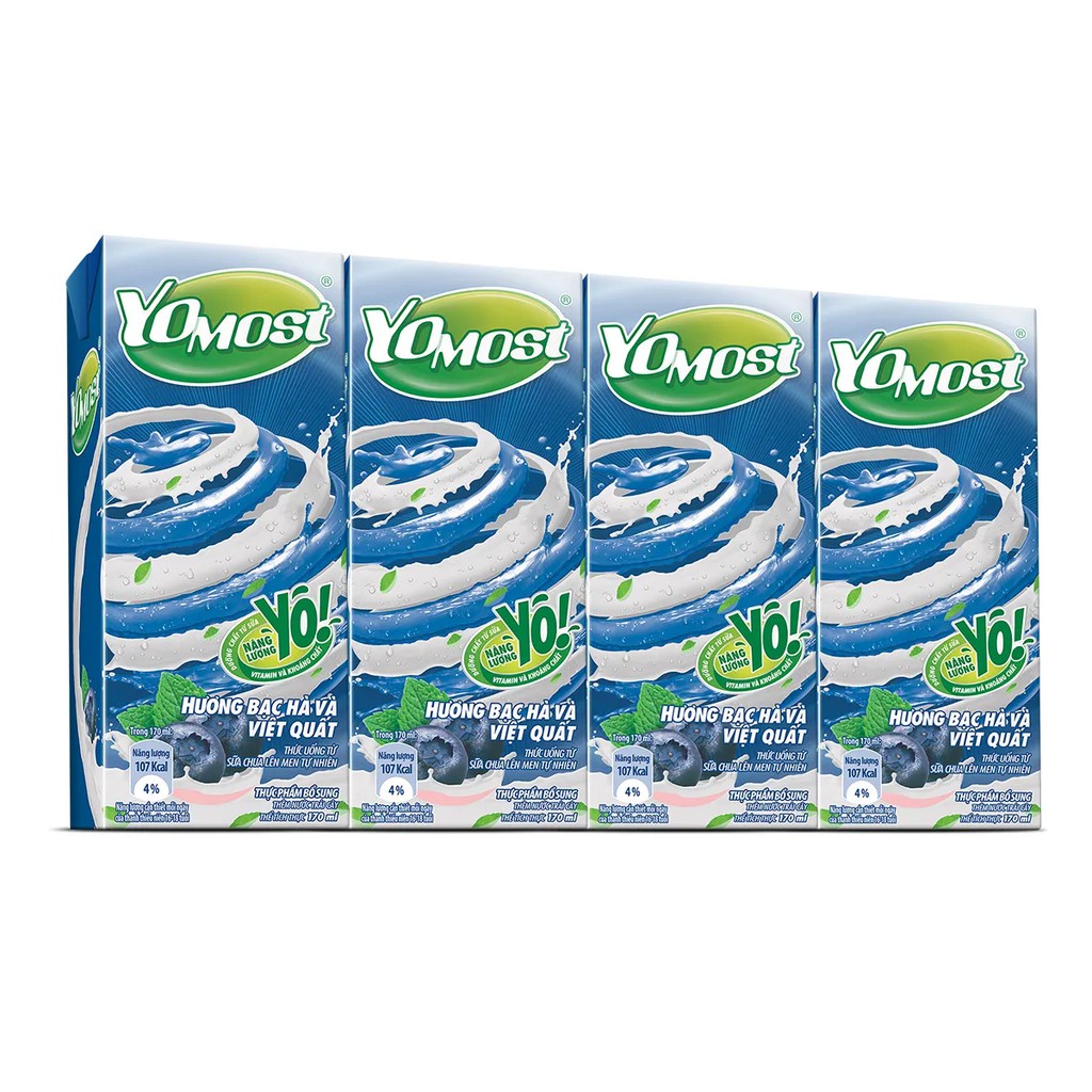 1 Dây 4 Hộp Sữa Chua Lên Men Tự Nhiên Yomost Bạc Hà - Việt Quất (170ml ...