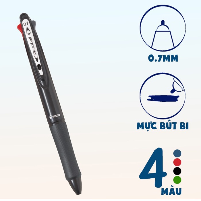 Bút Bi Pilot Acroball 4 Màu BKAB45F-BK-BG - Thân Đen | Shopee Việt Nam