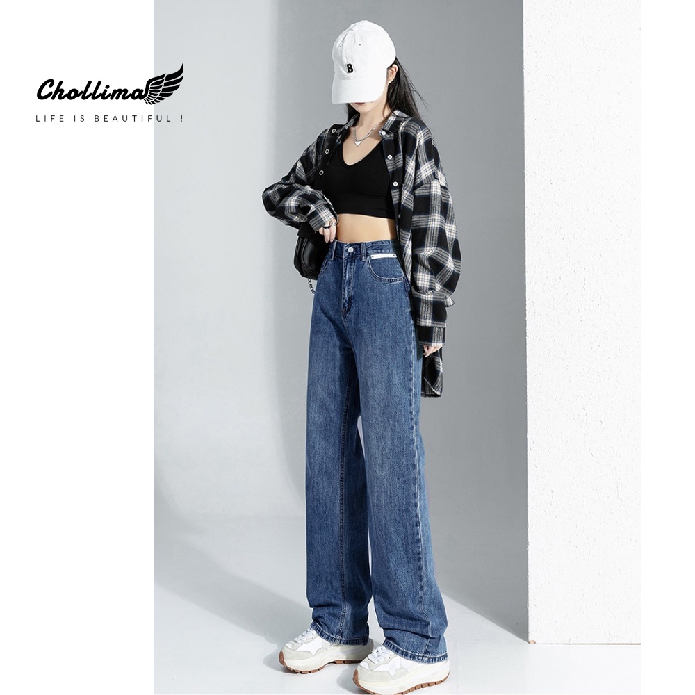Ảnh Quần jeans nữ Chollima ống rộng SIMPLE JEAN hoạ tiết da trắng cá tính QD258 ulzzang phong cách hàn 1