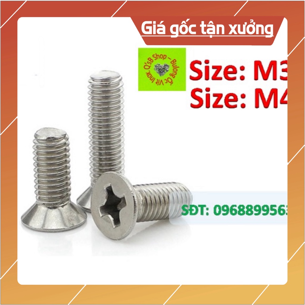 [ HÀNG CÓ SẴN] Vít inox pake đầu bằng, Vít inox 4 cạnh đầu bằng, Ốc 4 ...
