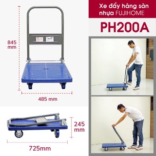 Xe đẩy hàng sàn nhựa FUJIHOME PH200A, tải trọng 150kg, hàng chính hãng - Bảo hành 12 tháng