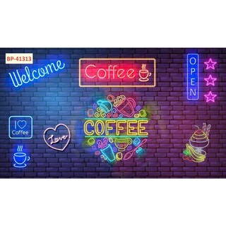 Tranh 3d giả gạch họa tiết chữ Neon (giả Phát sáng) dùng cho hàng quán, cafe, trà sữa, trà chanh
