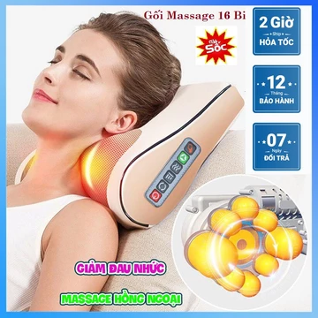 Gối mát xa hồng ngoại Đa Năng, máy Massage lưng vai và cổ 16 bi cao cấp mát xa vùng cổ vai gáy