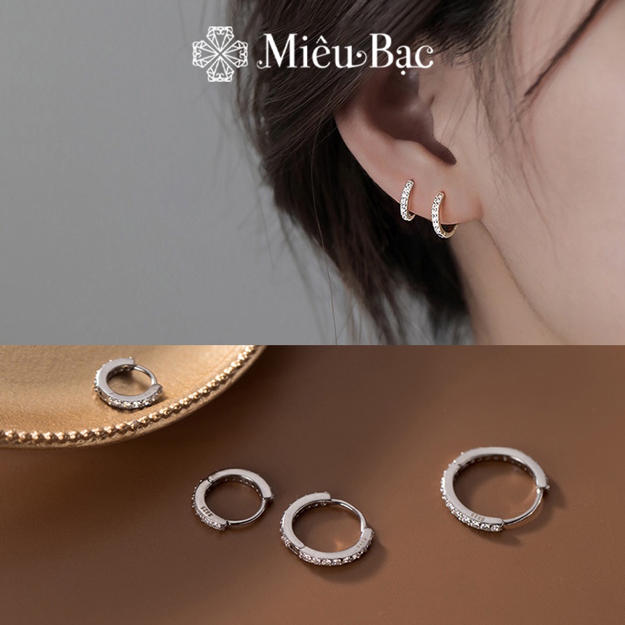 Bông tai bạc nữ Miêu Bạc tròn đính đá chốt bấm chất liệu s925 unisex nhiều kích cỡ đơn giản cá tính MB02 B400072