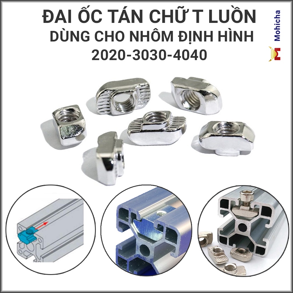 10 con Ốc tán xoay chữ T luồn khe nhôm định hình 2020 3030 4040, tiêu ...