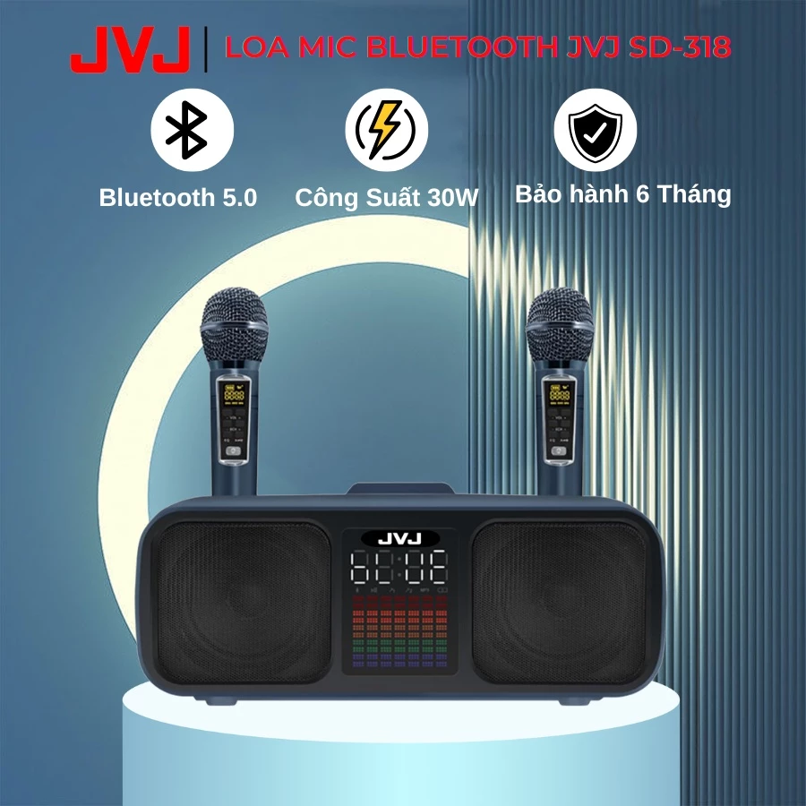Loa bluetooth karaoke 2 mic SD-318 JVJ Không dây