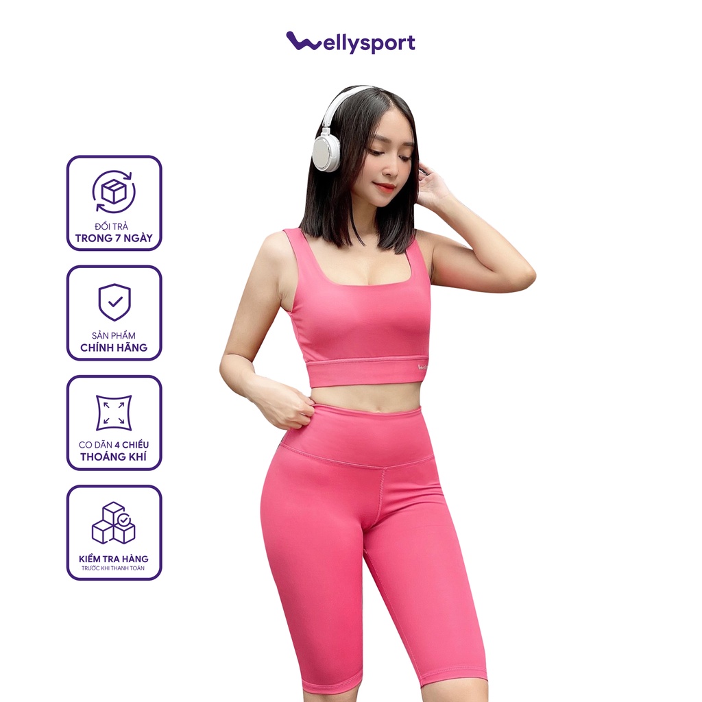 Set Đồ Tập Yoga Nữ, Welly Sport, Áo Bra, Quần Legging Đùi Lưng Cao, Màu Hồng San Hô, Mã DLC