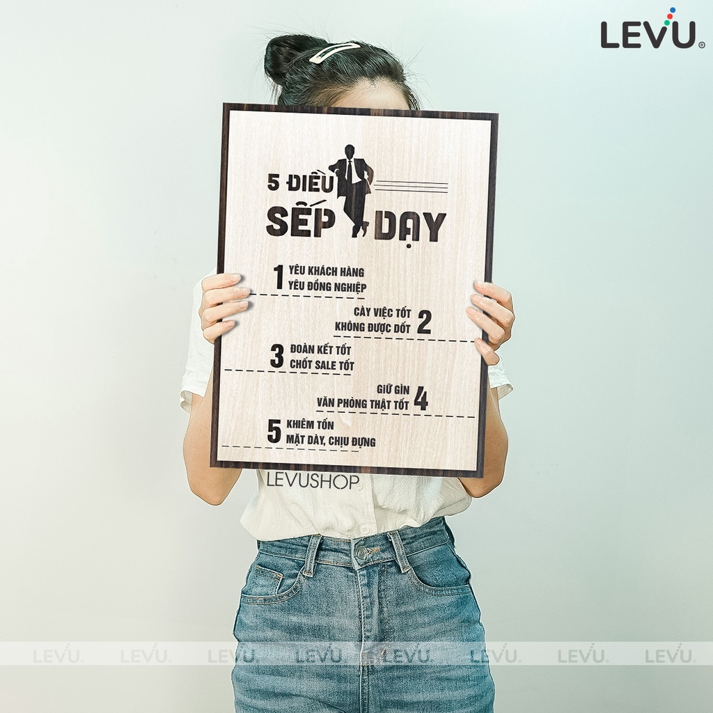 Tranh treo tường văn phòng làm việc slogan nội quy 5 điều sếp dạy trong công ty LEVU096