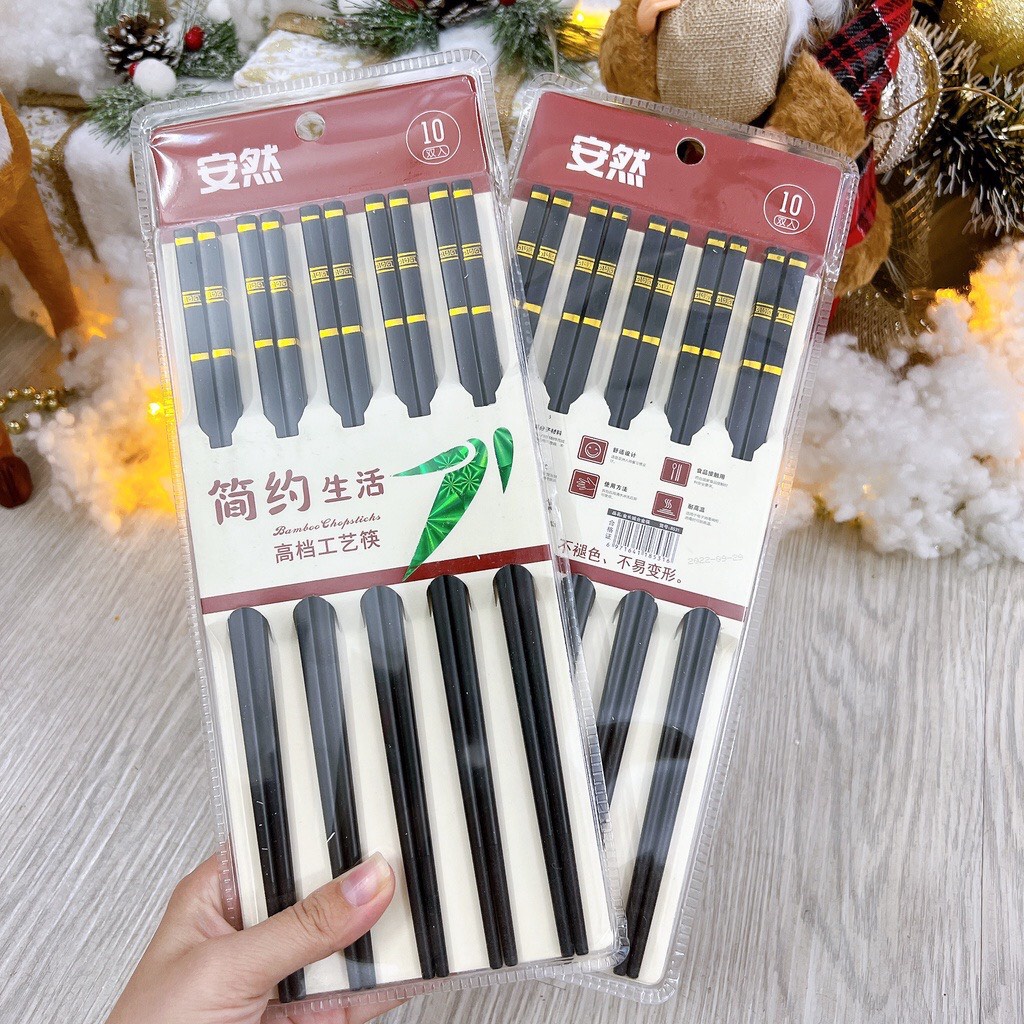 10 đôi Đũa Nhật Bản Đen  Xịn kháng khuẩn Cao Cấp Viền Gold Sang Trọng