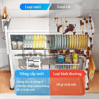 Gslife Kệ Để Chén Đĩa Có Nắp Đậy Thông Minh Trắng Trên Bồn Rửa Bát Thép Carbon Sơn Đen Cao Cấp