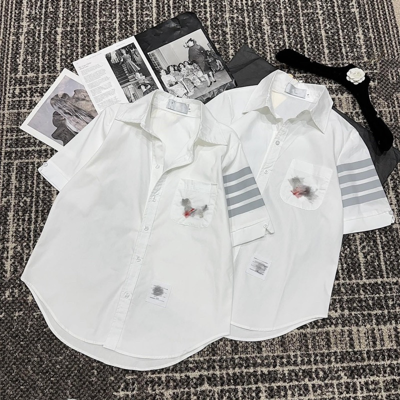 Áo Sơ Mi Thom'S Browne Cộc Tay Thêu Ngực Hình Chó , Áo Sơ Mi Trắng Viền Tay  Túi Ngực Thêu Hình | Shopee Việt Nam
