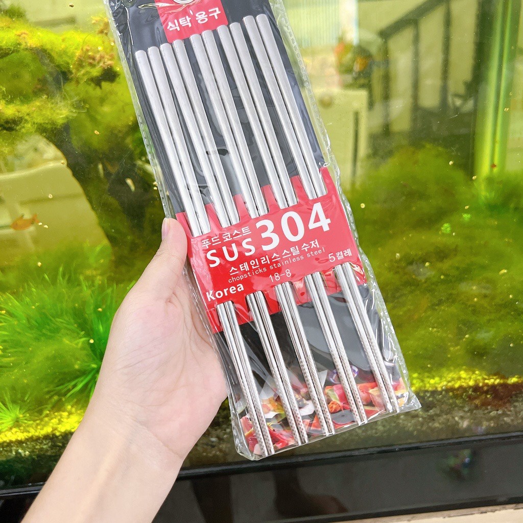 Bộ 5 đôi đũa inox Chống Trượt 304 Hàn Quốc ( cao cấp)