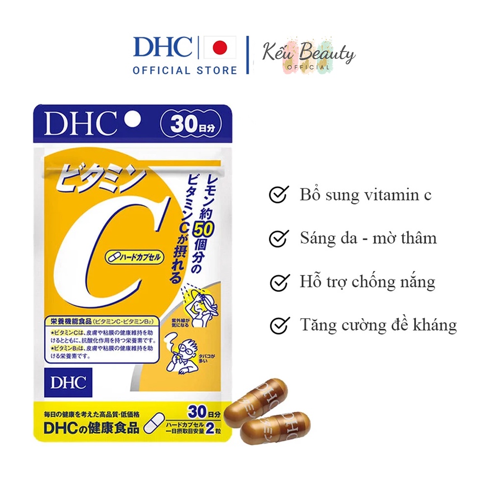 Viên uống bổ sung DHC Vitamin C Hard Capsule sáng da mờ thâm tăng đề kháng 30 và 90 ngày (60 và 180 viên)