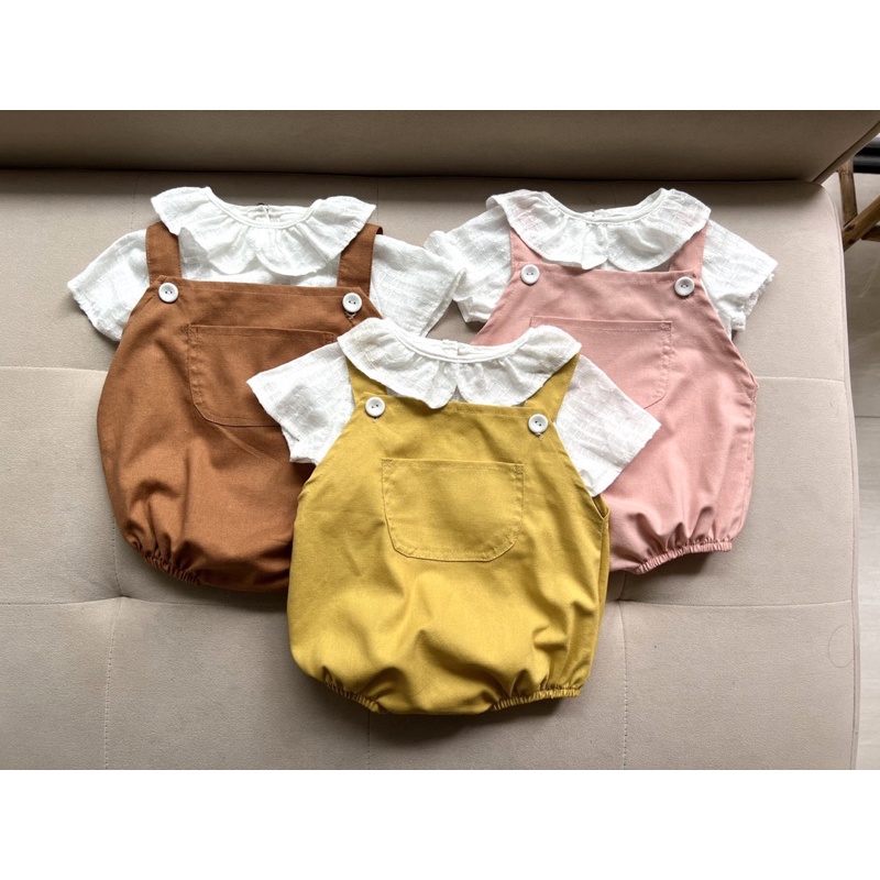 Body yếm cho bé gái kèm áo trắng cổ sen size 5-10kg Tiệm Nhà Bơ