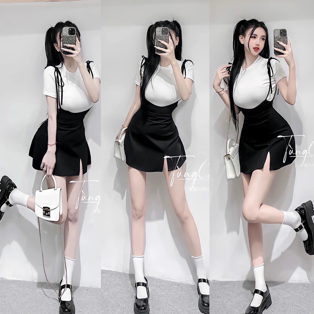 set vay nu yem umi mix ao trang cotton hang quang chau cao cap chat luong loai mot