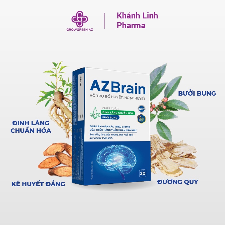 Ảnh AZBR-Viên uống bổ não AZBrain GrowGreenAz cải thiện trí nhớ, tăng tuần hoàn máu não, hoạt huyết, giảm đau đầu 2