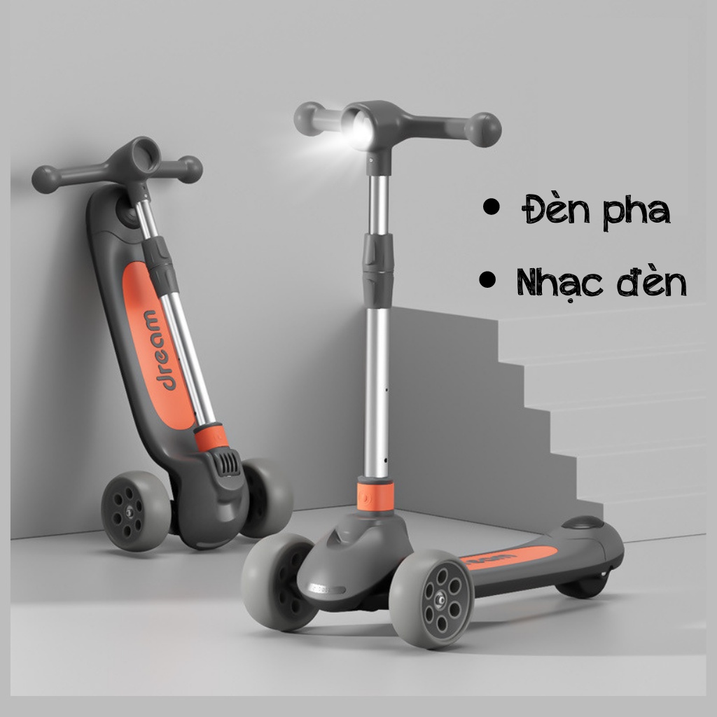 Xe trượt scoter chòi chân trượt cho bé 1,5 đến 15 tuổi có đèn pha, nhạc đèn, đồ chơi trẻ em, scoot and ride