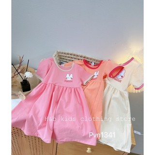 [10-20kg] Váy bé gái in hình thỏ xinh xắn - đầm xòe babydoll cộc tay vải cotton mềm mát, thời trang trẻ em mùa hè