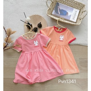 [10-20kg] Váy bé gái in hình thỏ xinh xắn - đầm xòe babydoll cộc tay vải cotton mềm mát, thời trang trẻ em mùa hè