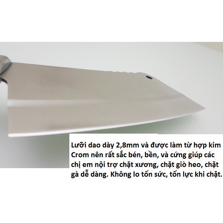 Dao cán inox chặt  thịt ,xương, chặt gà, vịt, ngan,  bản lớn siêu bén Cao Cấp sạch sẽ