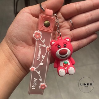Móc Khóa Gấu Dâu LINDO, quà tặng đáng yêu, Móc Khóa Dễ Thương, Xinh Xắn, Treo Balo, Cặp