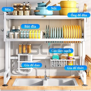 Gslife Kệ Để Chén Đĩa Có Nắp Đậy Thông Minh Trắng Trên Bồn Rửa Bát Thép Carbon Sơn Đen Cao Cấp