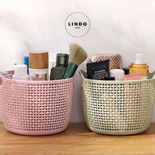 Giỏ đựng Mini LINDO - Giỏ Bằng Nhựa Kiểu Dệt Rỗng, Nhỏ Gọn Để Bàn, Dùng Trong Nhà, Đựng Trang Sức, Mỹ Phẩm, Phụ kiện