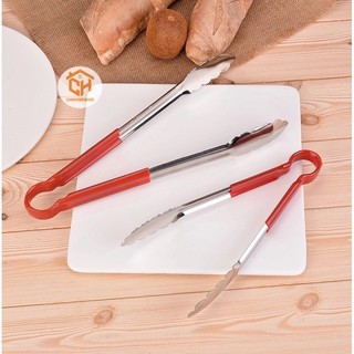 Kẹp Inox Chuôi Đỏ Gắp Thức Ăn, Đồ Nướng, Chiên Rán - Dụng Cụ Gắp Đồ Nóng Cam Homeware