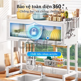 Gslife Kệ Để Chén Đĩa Có Nắp Đậy Thông Minh Trắng Trên Bồn Rửa Bát Thép Carbon Sơn Đen Cao Cấp