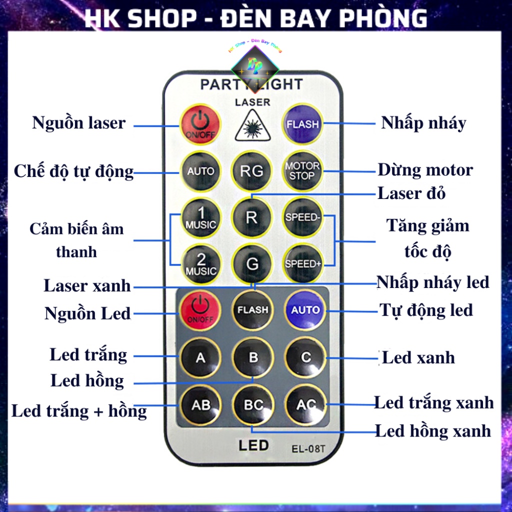 Đèn Bay Phòng Laser Mini 3in1 Cảm Biến Theo Nhạc, Phòng Bar, Karaoke...[Hàng Chính Hãng ]