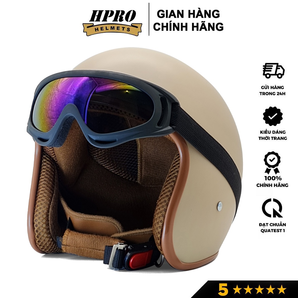 Ảnh Mũ bảo hiểm 3/4 đầu Sundy Helmets, màu kem sữa mờ, sang trọng, tinh tế, Freesize (54-58cm) kèm kính UV, phi công 2