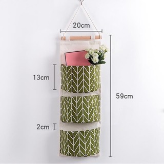 Túi Vải Treo Tường Kèm Thanh Gỗ 3 Ngăn Đa Năng, Đựng Đồ Cá Nhân Tiện Dụng - Văn Phòng Phẩm Sáng Tạo 2355