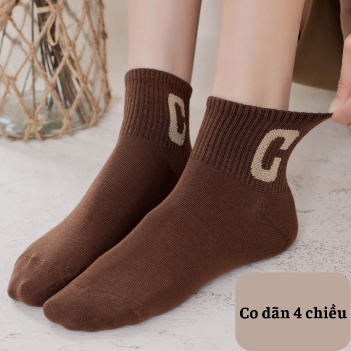 Tất vớ nam nữ cổ trung basic 3B chữ C chất cotton pha thoáng khí, khử mùi, êm chân [ Ảnh thật]