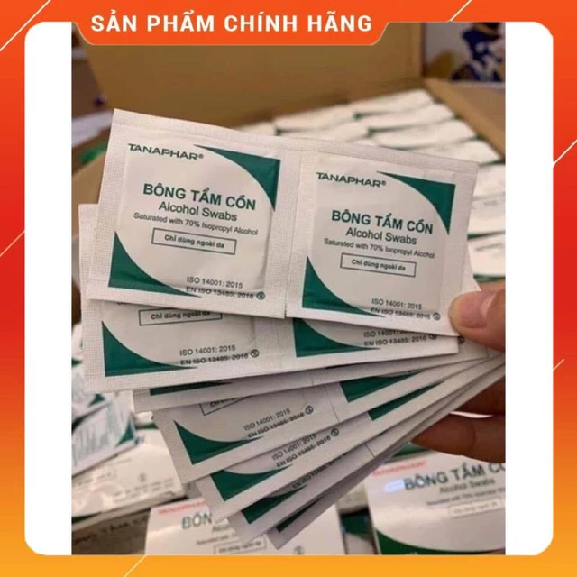 Hộp 100 miếng bông tẩm cồn sát khuẩn, bông tẩm cồn y tế, cồn khô Alcohol Pads dùng trong y tế và làm đẹp, làm móng