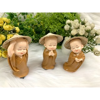 Bộ 3 tượng Chú Tiểu Hoan Hỉ Tài Lộc đội nón lá