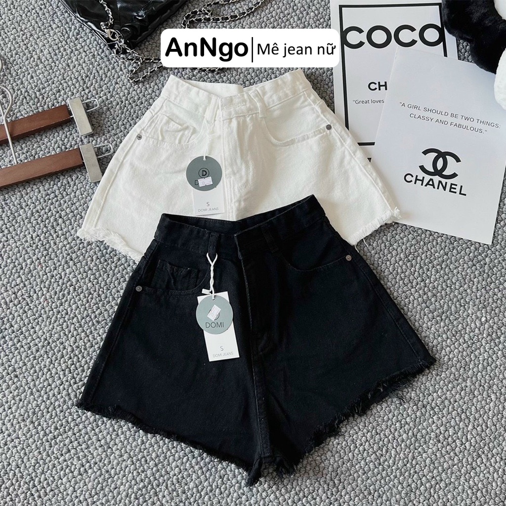 (Có big size) Quần short jean nữ trắng vải denim lai tua cá tính bền đẹp, dễ phối đồ AnNgo - AT227