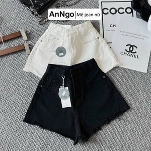 Quần short jean nữ trắng vải denim lai tua cá tính bền đẹp, dễ phối đồ AnNgo - AT227