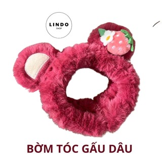 Bờm tóc - Băng đô Gấu Dâu LINDO xinh xắn, dễ thương, Bờm tóc bằng lông nhung mềm mại