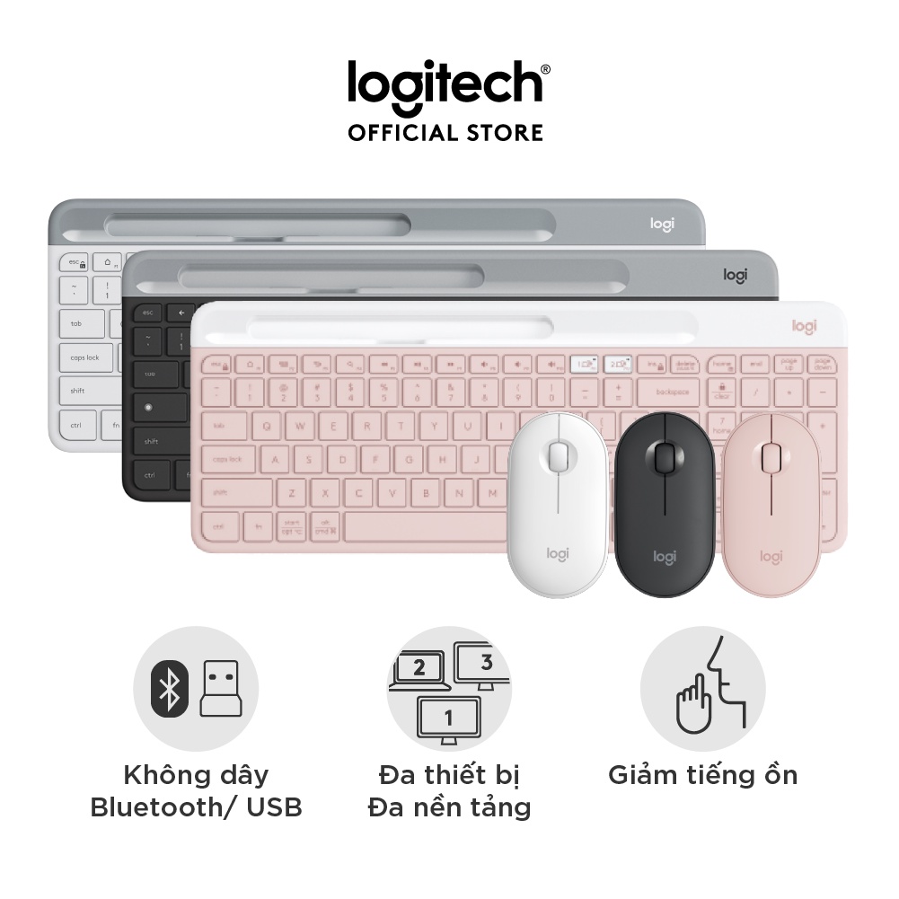 Combo Chuột phím không dây Bluetooth và USB Logitech K580 & M350 – Yên tĩnh, đa thiết bị