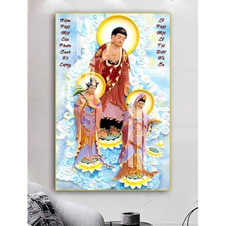 Tranh Treo Tường Phật Giáo Tây Phương Tam Thánh Tiếp Dẫn - Tranh Laminate Tráng Gương (60x90cm)