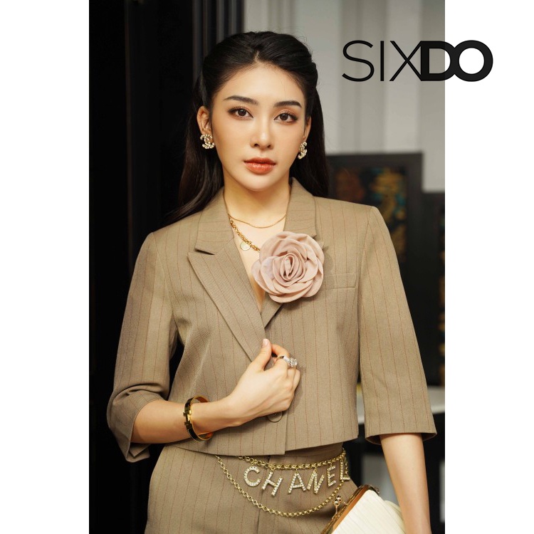Áo vest nữ dáng lửng SIXDO Light Brown Stripe Cropped Woven Vest