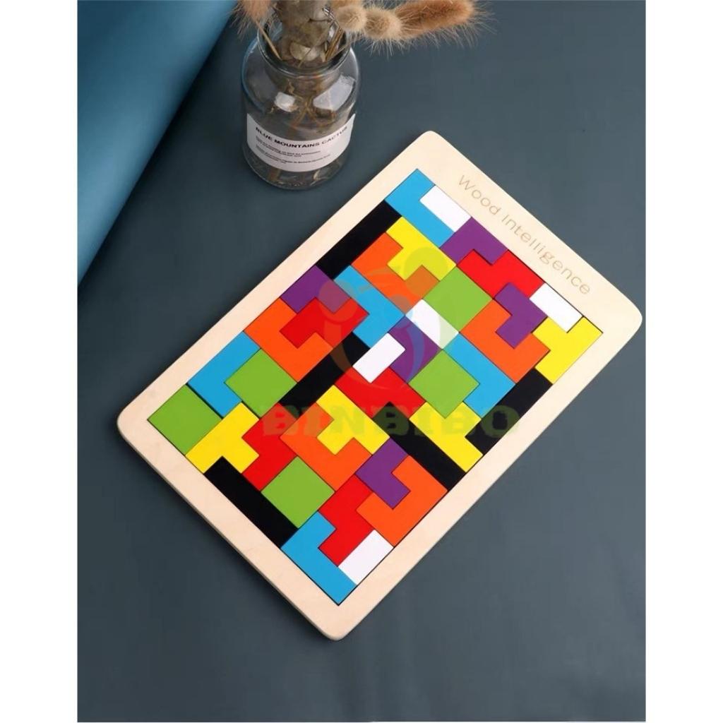 Ghép hình gỗ xếp gạch tetris giúp phát triển tư duy cho bé -Binbibo