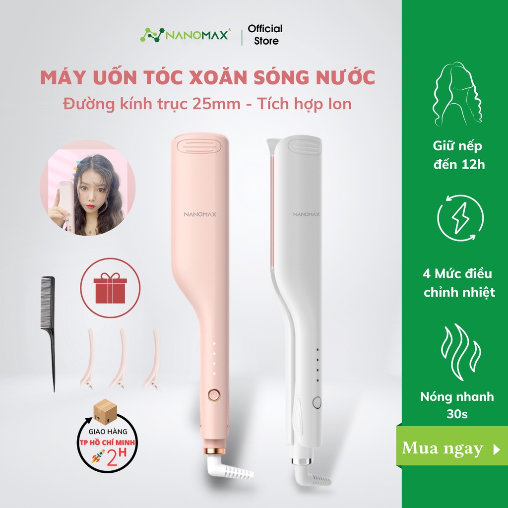 Ảnh Máy Uốn Tóc Xoăn Gợn Sóng Nước NANOMAX D25 4 Mức Điều Chỉnh Nhiệt Làm Nóng 30 Giây Ion Âm Giữ Nếp Lâu 1