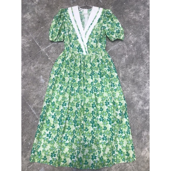 Váy hoa nhí dáng dài vintage thiết kế GOROGI, đầm hoa nhí tay phồng maxi cộc tay có bigsize VH05