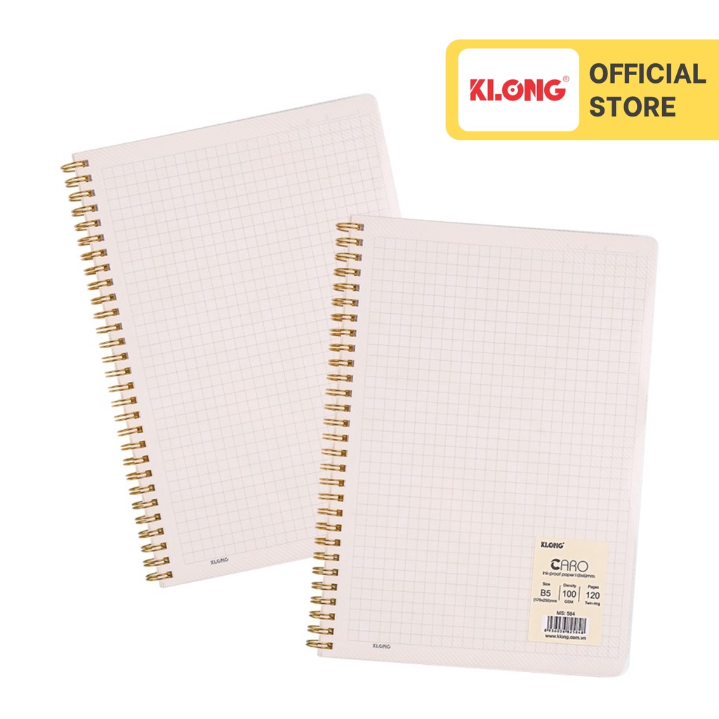 [S+DAY Tặng 1 cây bút gel CC] Vở Caro (6x6)mm lò xo kép bìa nhựa 2 mặt KLONG B5 120 trang 100/76; MS: 584