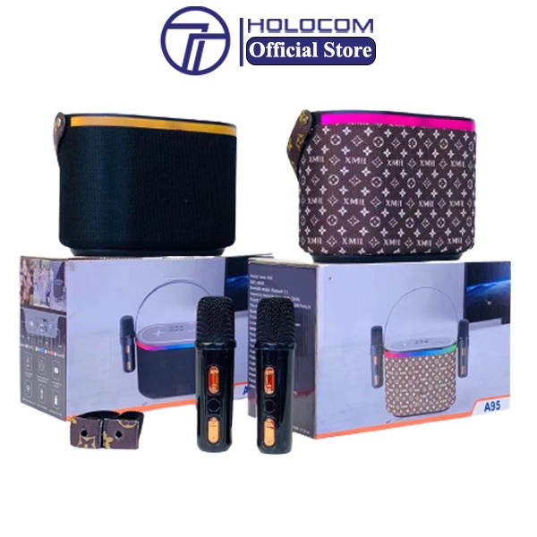 Loa Xách Tay Karaoke Bluetooth HOLOCOM A95 Kèm 2 Micro Không Dây Âm Bass Cực Mạnh Hát Bắt Giọng - Thiết Kế Sang Trọng